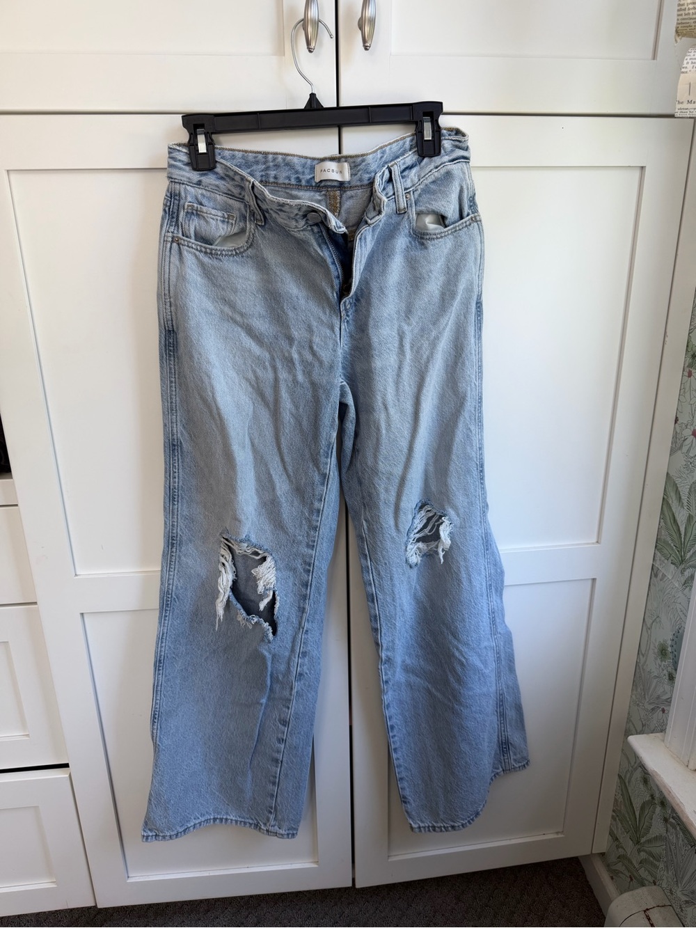 Light Blue Distressed Wide-Leg Jeans by AGOLDE